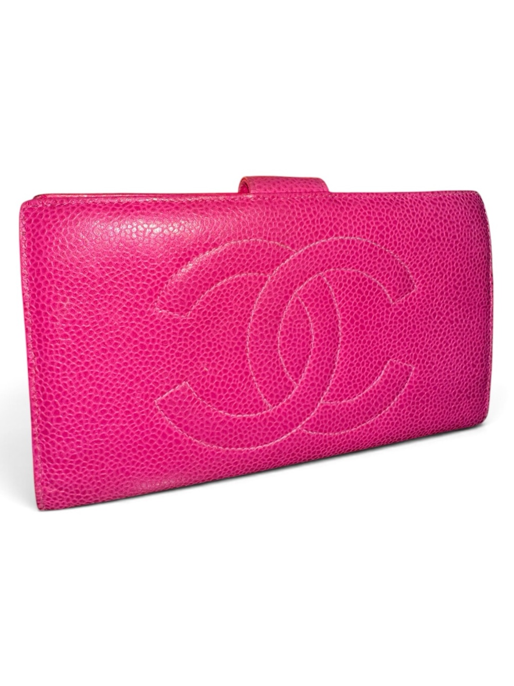 Vintage 1990s Chanel Fuchsia Caviar Leather CC Long Wallet